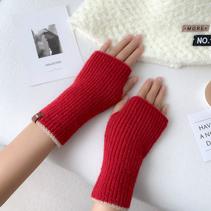 Women's Knitted Half Winter Fingerless Finger Writing Gloves