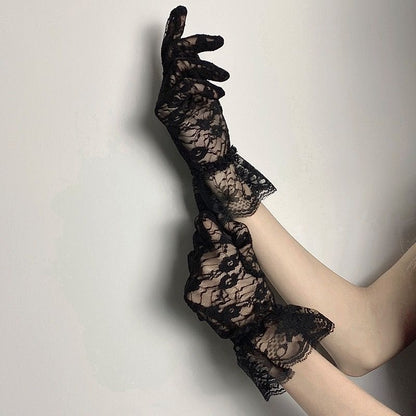 Black Pure Wind Cat Ear Headband Female Lace Gloves