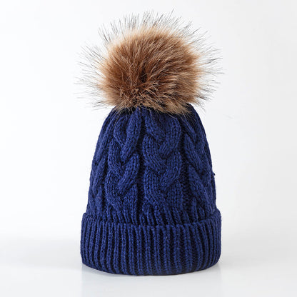 Women's Fur Ball Thickened Woolen Trendy Sleeve Twisted Kids' Headwear