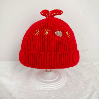 Children's Knitted Hat Festive Red Cross Woolen Kids' Headwear