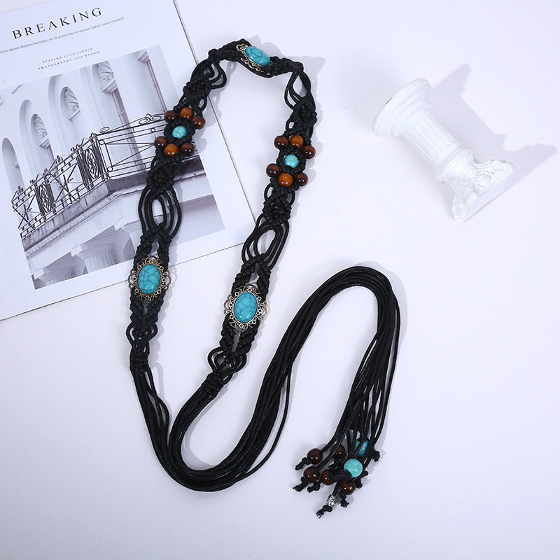 Women's Ethnic Style Woven Acrylic Turquoise Waist Belts