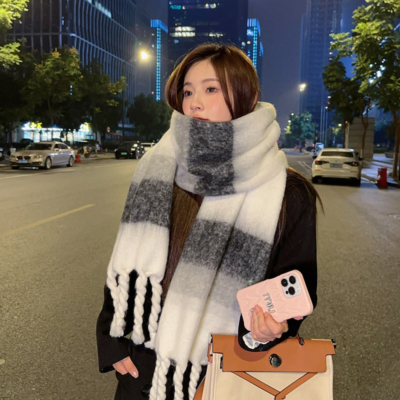 Black White Plaid Winter Warm Thickened Scarfs