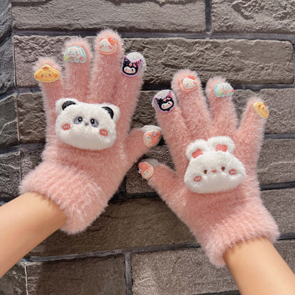 Panda Plush Female Winter Cycling Warm Cute Gloves