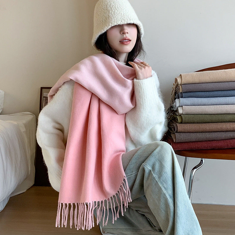 Solid Color Double-sided Two-color Artificial Cashmere Scarfs