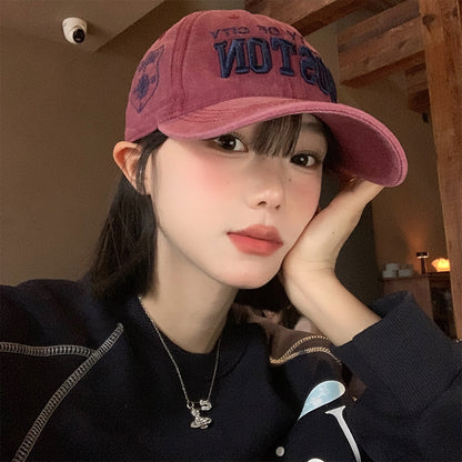 Women's American Retro Baseball Korean Embroidered Small Wide Hats & Caps