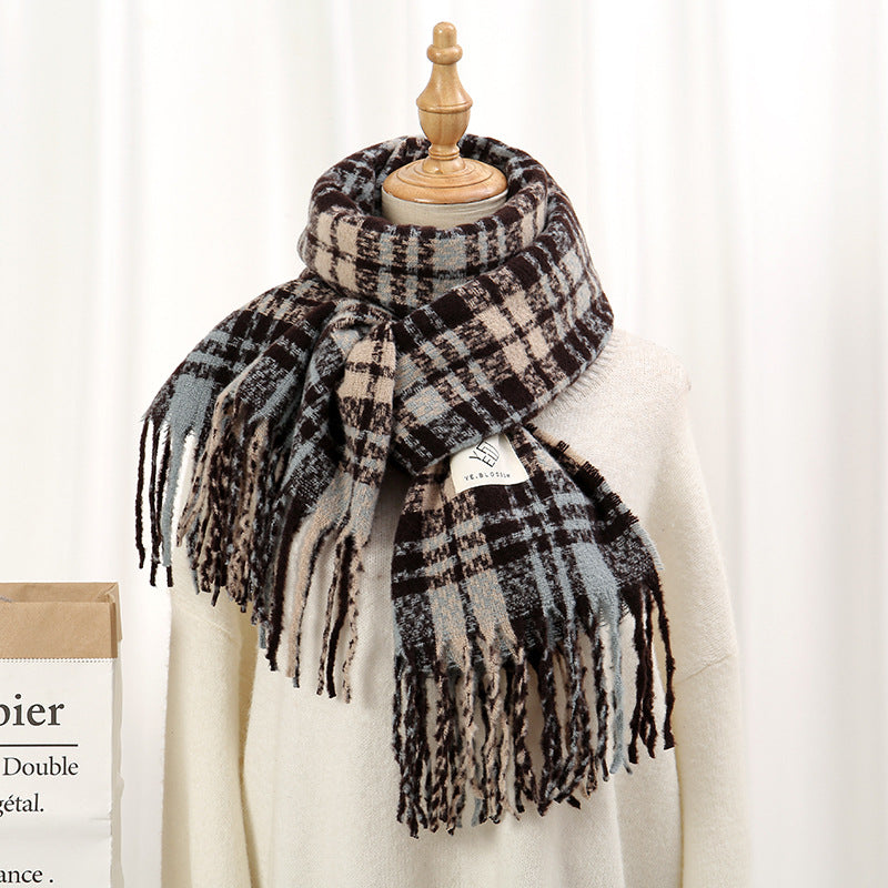 Sweet Pink Plaid Soft Glutinous Winter Scarfs