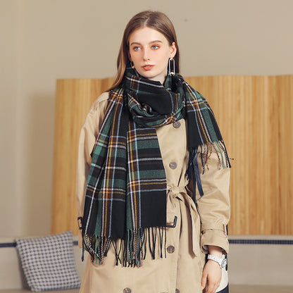 Women's Stall Winter Temperament Plaid Warm Tassel Scarfs