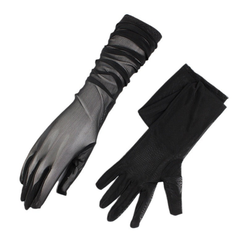 Women's Mesh Yarn Summer Driving Cycling Sexy Black Sun Protective Gloves