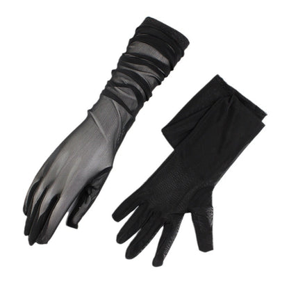 Women's Mesh Yarn Summer Driving Cycling Sexy Black Sun Protective Gloves