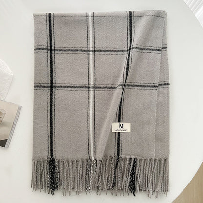 Women's Slouchy Plaid Korean Tassel Shawl Scarfs