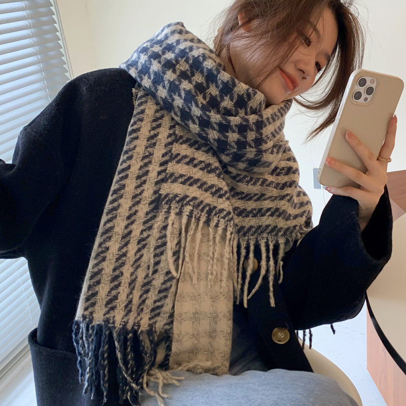 Women's Korean Plaid Thickened Warm Female Fashion Scarfs