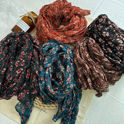 Women's Artistic Vintage Small Floral Cotton Linen Ethnic Style Scarfs