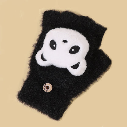 Men's Winter Cashmere Half Finger Flip Cartoon Cute Gloves