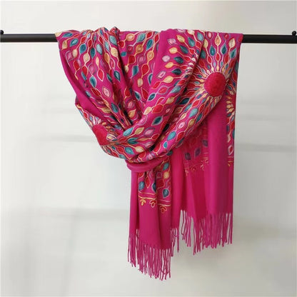 Women's Embroidered Ethnic Style Shawl Warm Tassel Scarfs