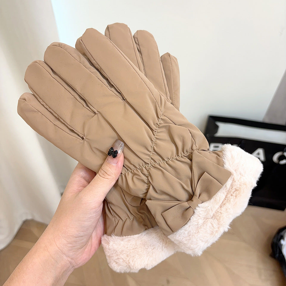 Women's Screen Windproof Warm Cold Protection Fleece Thickened Korean Style Gloves