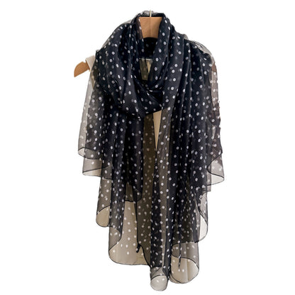 Women's Polka Dot Printed Long Wear Silk Scarfs