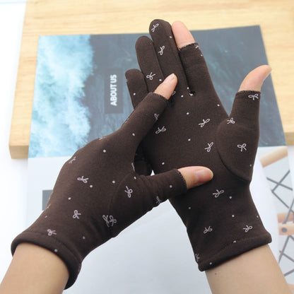 Thermal Half Finger Exposed Two Touch Screen Ladies Writing Gloves