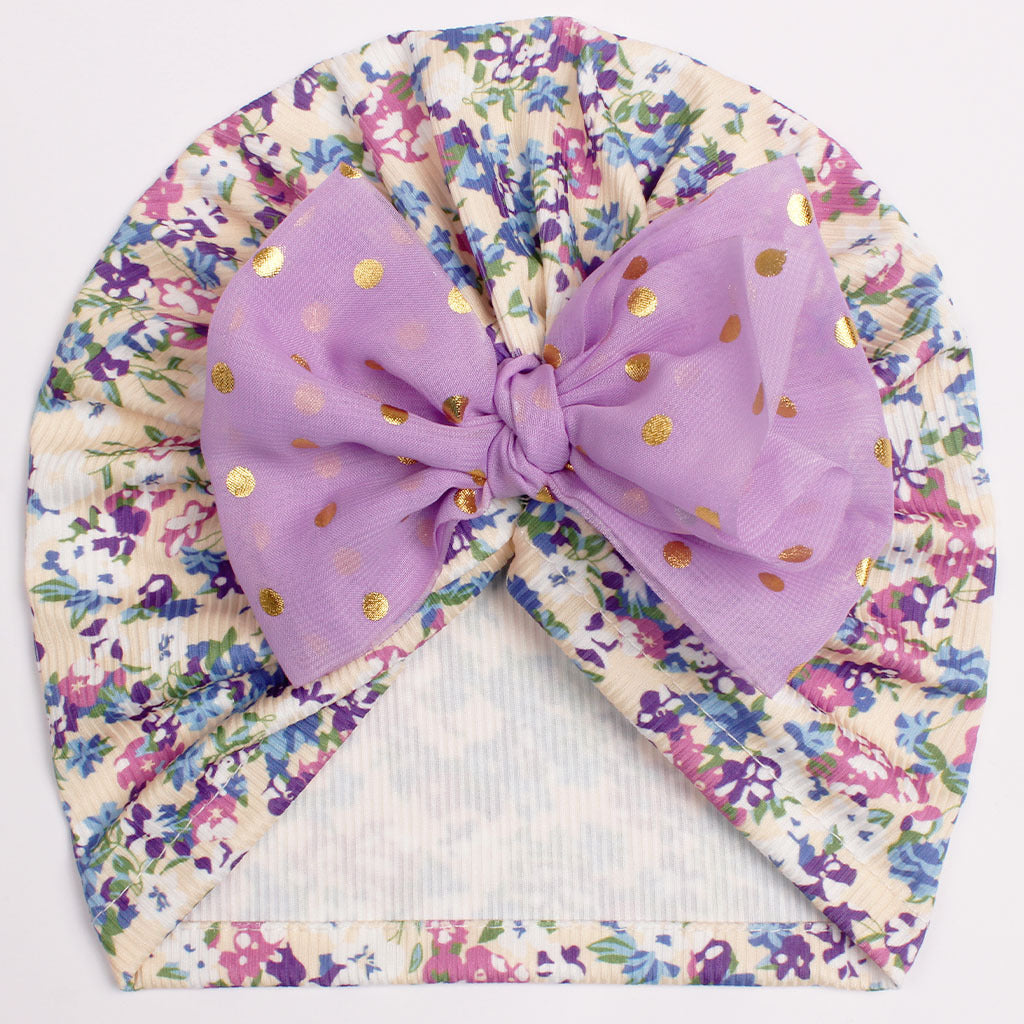 Children's Thread Beanie Printed Bow Knotted Hat Kids' Headwear