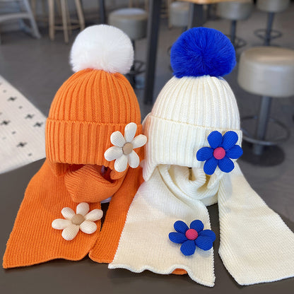 Warm Thickened Two-piece Set Flower Knitted Kids' Headwear