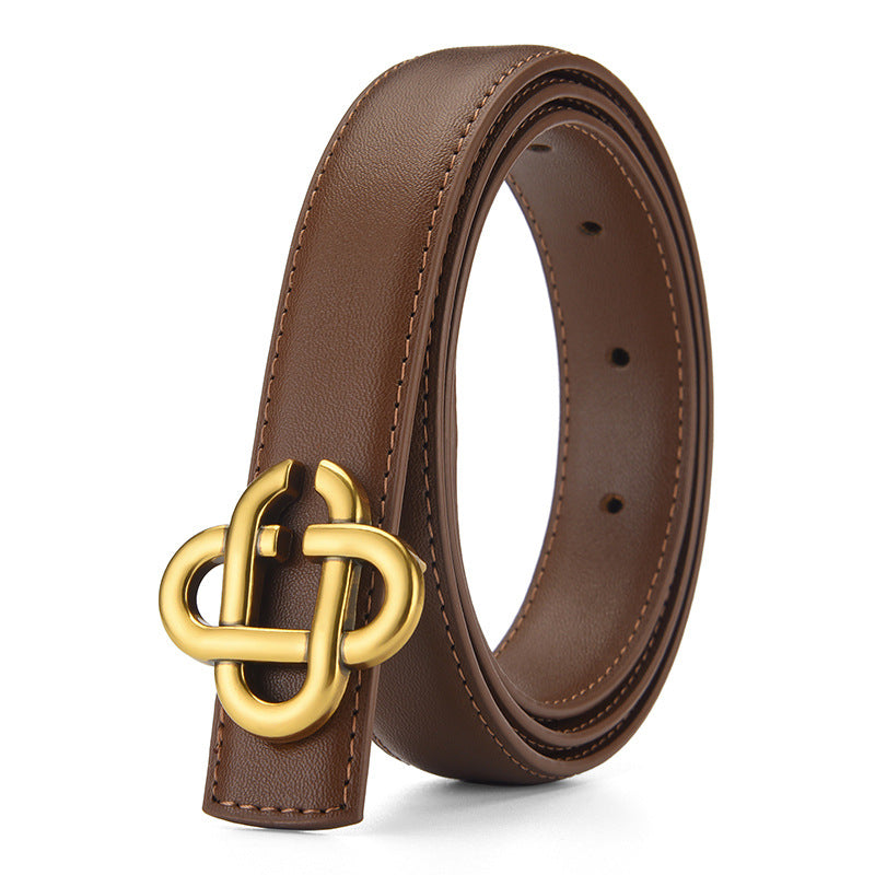 Women's Bronze Buckle Cowhide Thin Wide Simple Belts