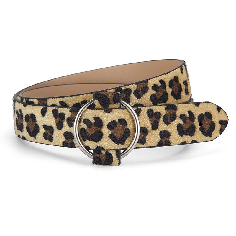 Women's Style Round Buckle Casual Green Fashion Leopard Print Snake Belts