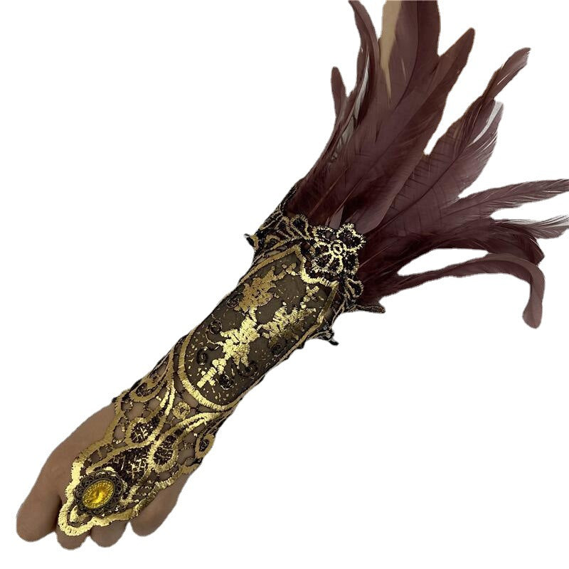 Halloween Feather Gothic Style Hollow Gold Gloves