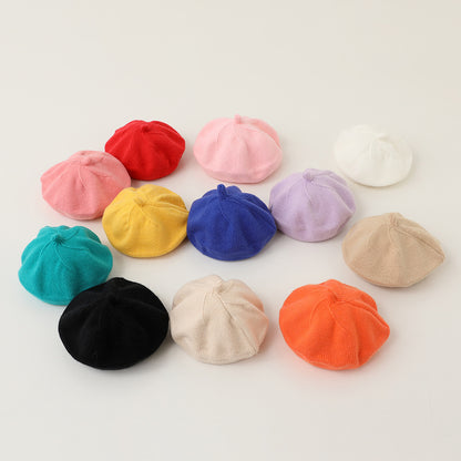 Children's Cream Color Solid Knitted Hat Beret Soft Kids' Headwear