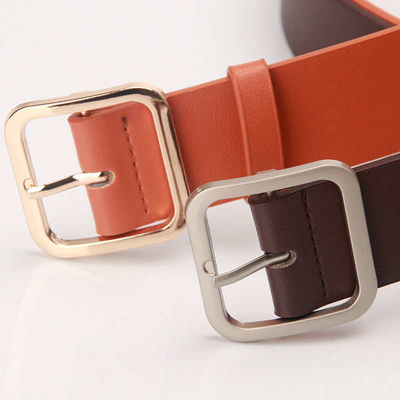 Women's Korean Style Retro Simple Square Buckle Belts