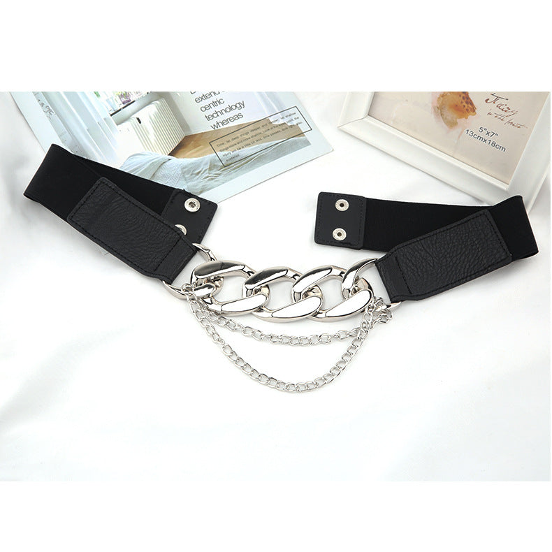 Elastic Waistband Decorative Chain Waist Seal Belts