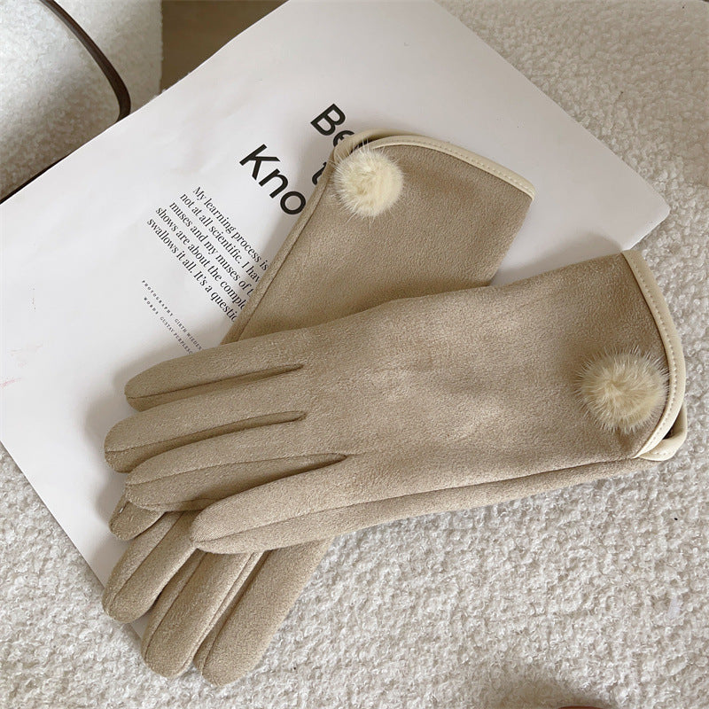 Women's Winter Suede Cycling Open Finger Touch Gloves