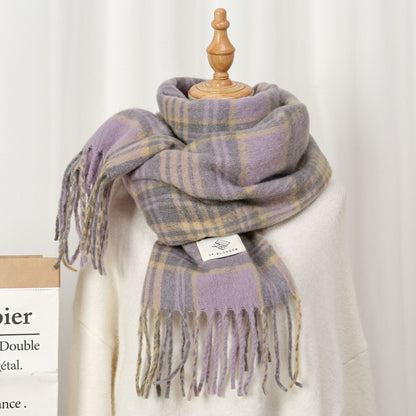 Temperament Wild Mohair Check Winter Soft Glutinous Tassel Scarfs