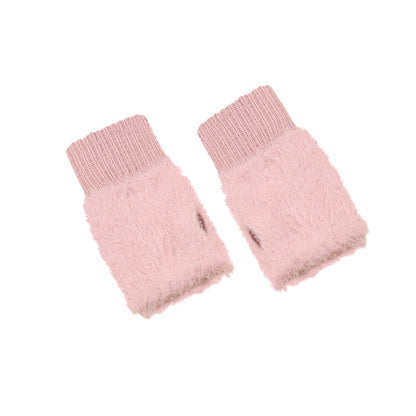 Women's Plush Open Finger Knitted Half Office Gloves