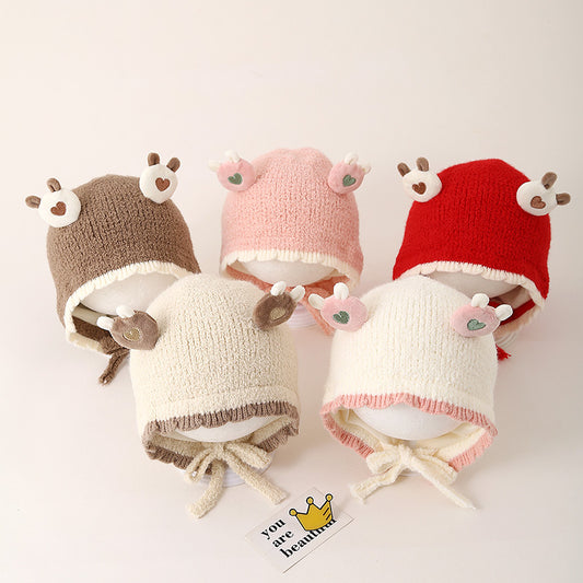 Thickened Warm Knitted Woolen Plush Bonnet Kids' Headwear