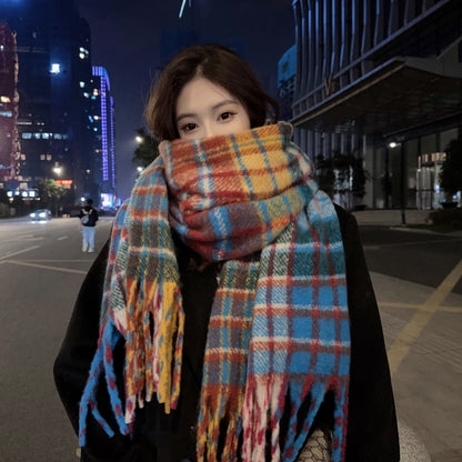 Women's Mohair Winter High-grade Plaid Artificial Cashmere Lovers Wild Warm Scarfs