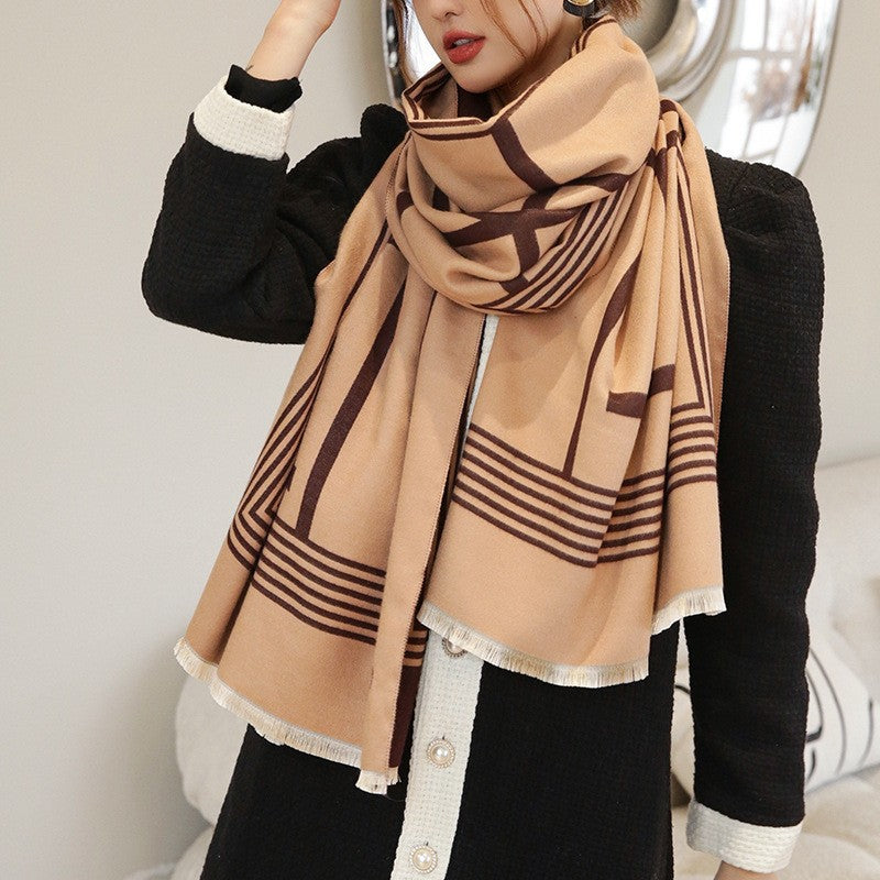 Women's Winter Color Matching Warm Letters Double-sided Thickened Scarfs