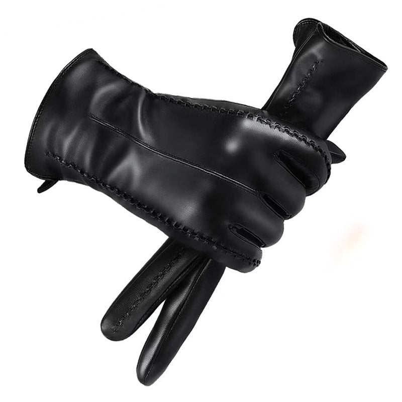 Men's Screen Leather Fleece-lined Warm Lady Couple Driving Gloves