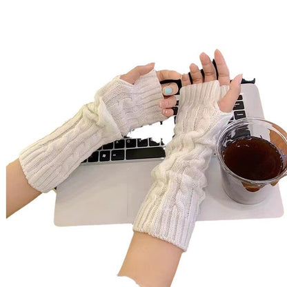 Sleeve Sleeves Knitted Half Finger Long Gloves