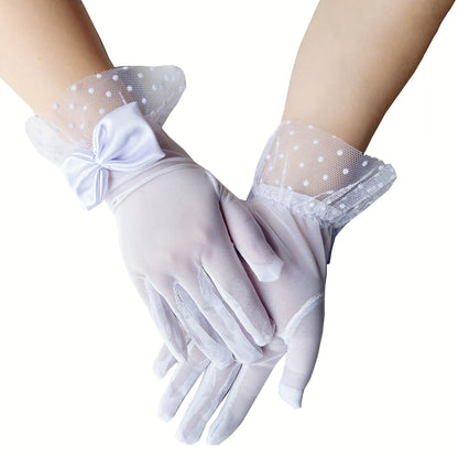 Net Yarn Bow Cute Polka Dot Romantic French Gloves