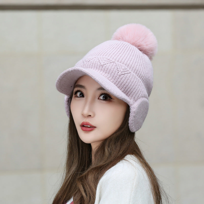 Women's Sky Knitted Plus Fluff Wool Peaked Hats & Caps