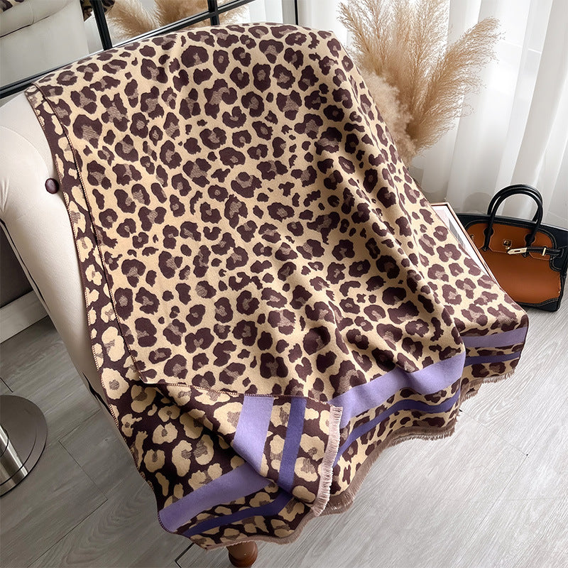 Women's Leopard Print Fashion Confident Long Thickened Warm Scarfs