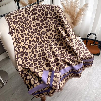 Women's Leopard Print Fashion Confident Long Thickened Warm Scarfs