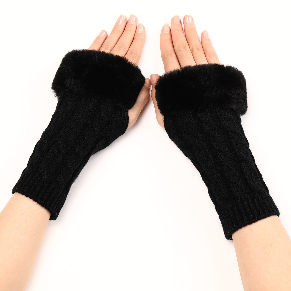 Women's Turn-over Short Furry Knitted Arm Sleeve Gloves