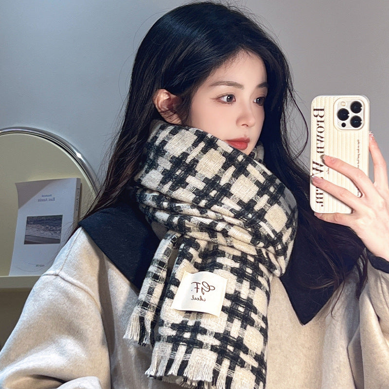 Women's Retro High-grade Plaid Korean Shawl Thickened Scarfs