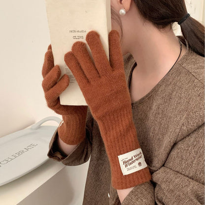 Women's Thermal Knitting Long Touch Screen Open Finger Gloves