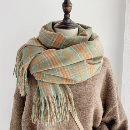 Winter Plaid Cashmere Warm Tassel Shawl Scarfs