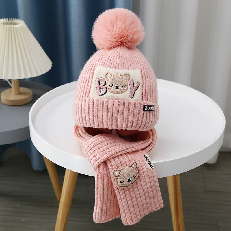 Children's Hat Two-piece Set Fleece-lined Thickened Knitting Kids' Headwear