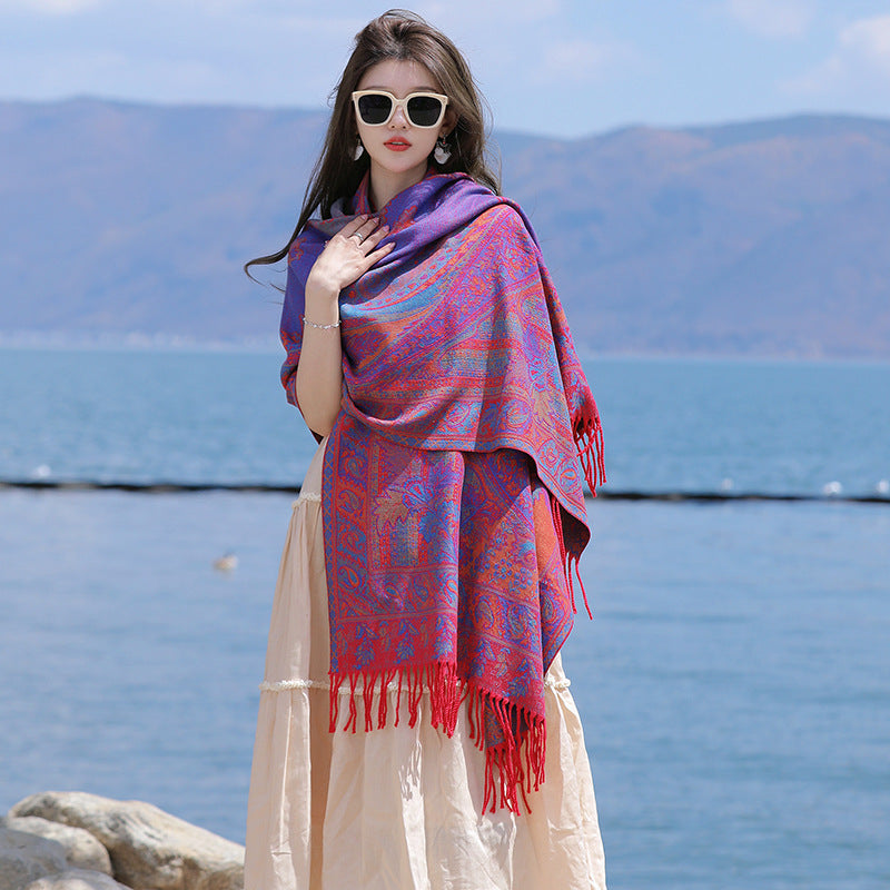 Women's Ethnic Style Cape Shawl Thickened Cashew Pattern Western Scarfs