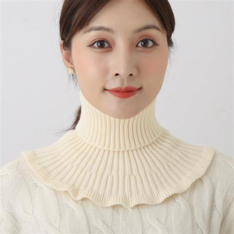 Women's Thermal Knitting Korean Pullover Detachable Collar Red Scarfs