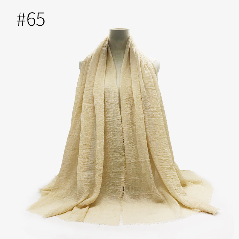 Women's Color Woolen Cotton Monochrome Split Wrinkle Scarfs