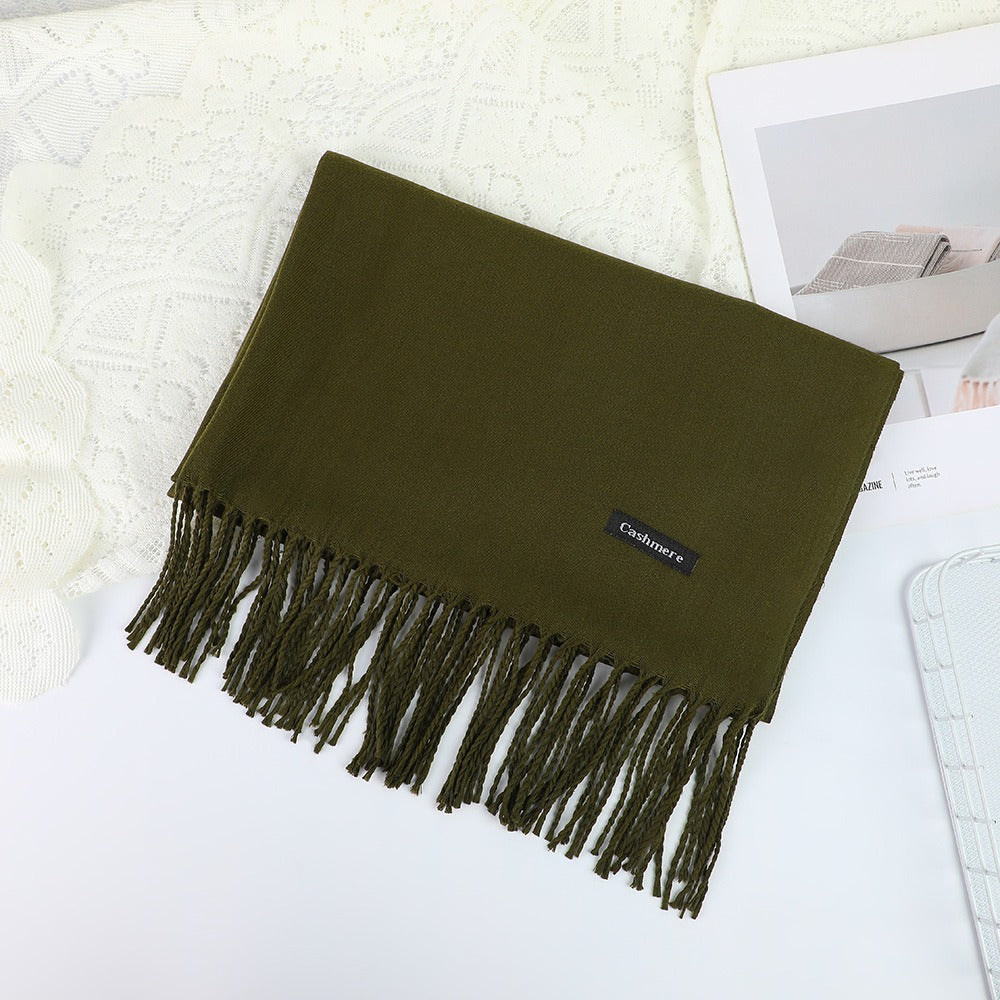 Solid Color Thickened Warm Embroidery Korean Scarfs